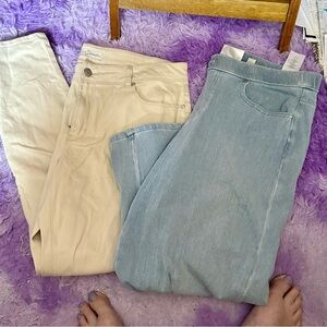 Beige and Light Blue Denim Jeans